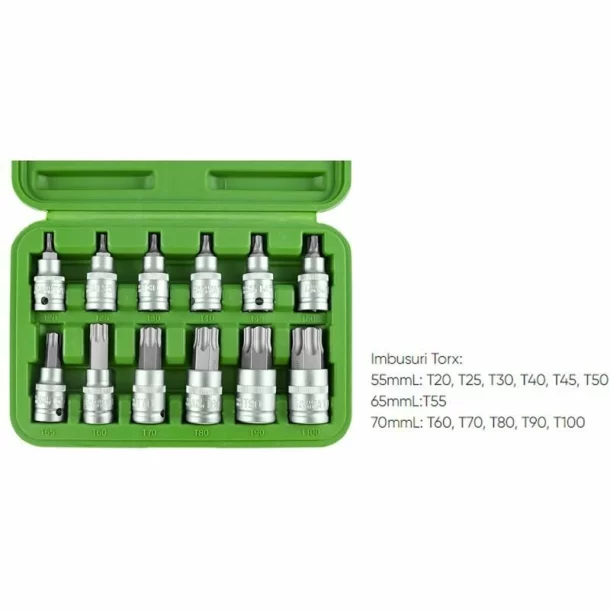 SET 12 PIESE 1/2&quot; IMBUSURI TORX T20,T25,T30,T40,T45,T50,T55,T60,T70, T80, T90, T100