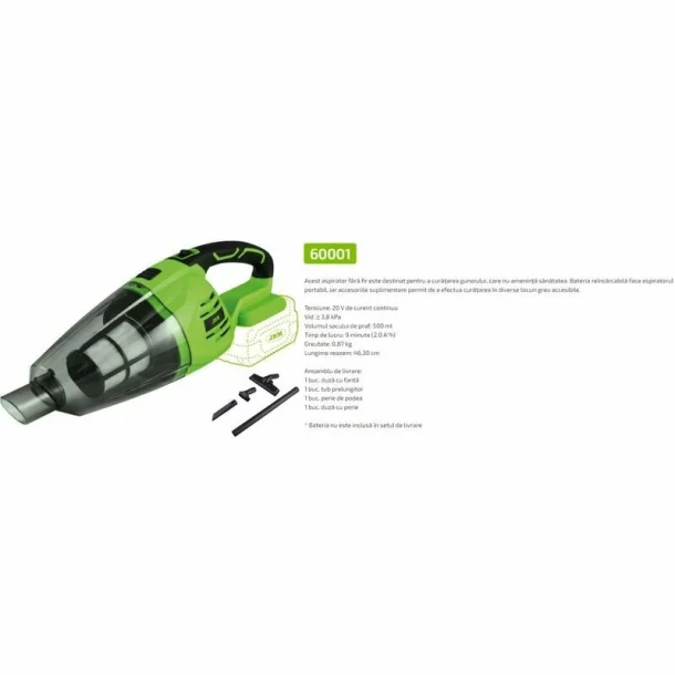Aspirator portabil cu acumulator Tensiune: 20 V de curent continuu