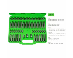 TRUSA SPECIALA CAPETE SURUBELNITA 75 PIESE, PENTRU SURUBURI RIBE, 12 FETE, TORX, TORX INV, HEXAGONAL