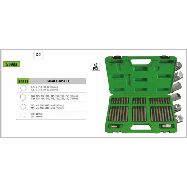 TRUSA SPECIALA CU 42 CAPETE DE SURUBELNITA PENTRU SURUBURI TORX SI SURUBURI DE 12 SI 6 FETE