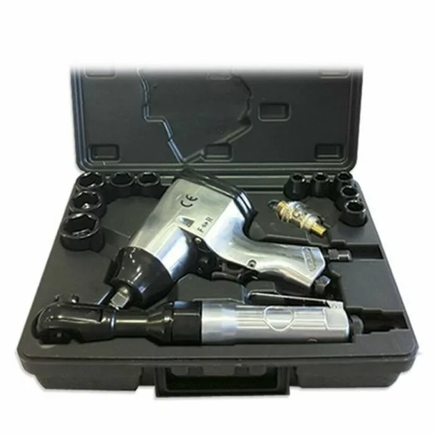 TRUSA DE 16 PIESE PNEUMATICE CU PISTOL DE IMPACT SI CLICHET