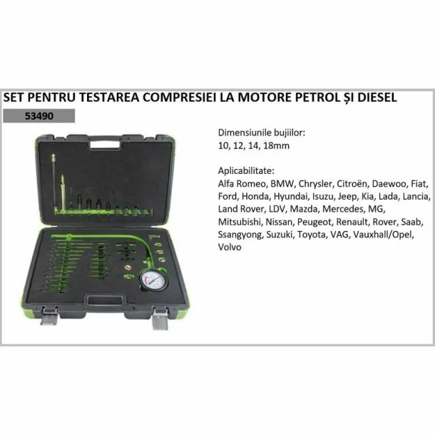 Set pentru testarea compresiei la motoarele pe benzina si diesel